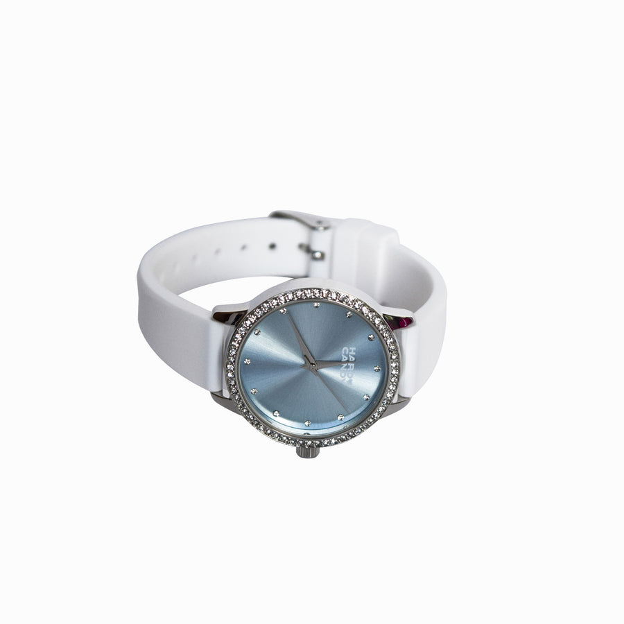 Silver Tone Rhinestone Studded Silicone Strap Watch Hard Candy