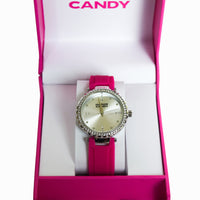 Silver Tone Rhinestone Studded Ridged Silicone Strap Watch