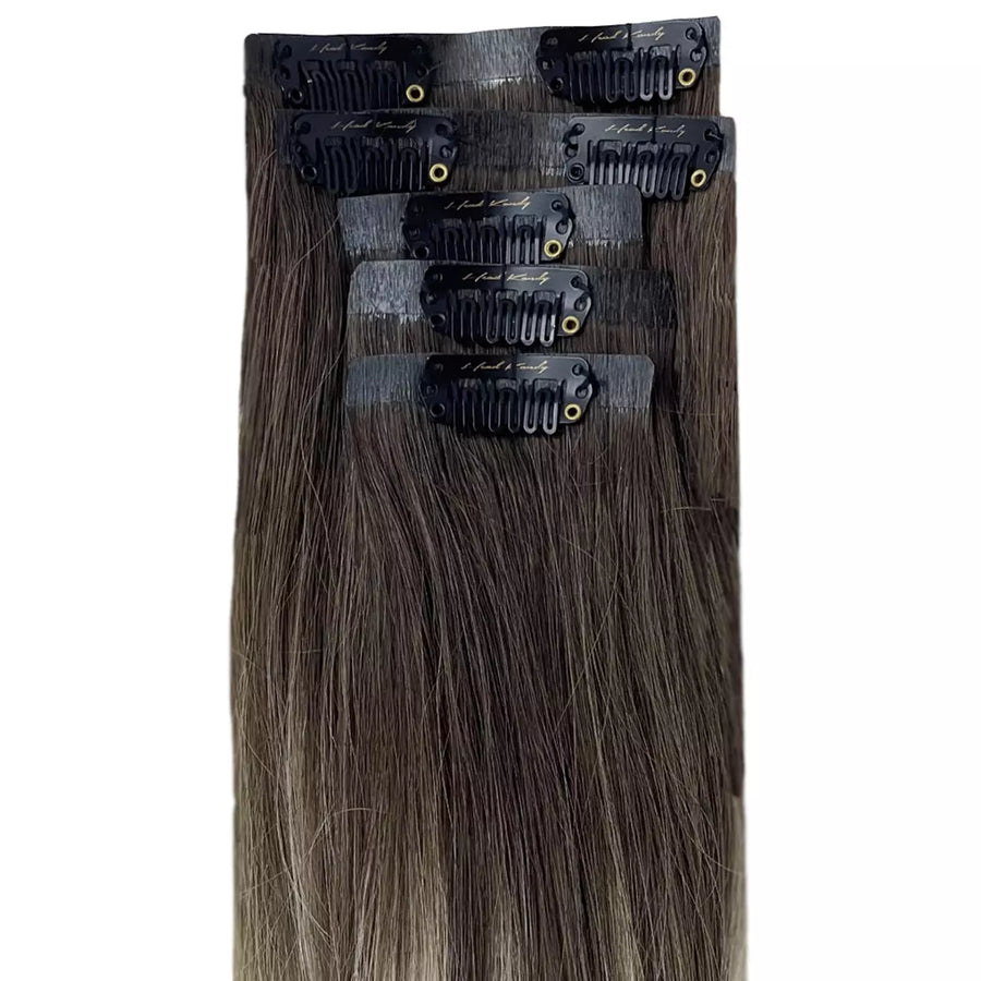 Seamless Clip-In Hair Extensions I Diva (Dark Rooted Average Blonde)